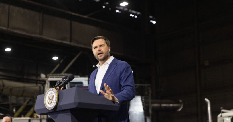 Vice President J.D. Vance delivers remarks on the "Big Beautiful Bill" at Metallus, a company that specializes in carbon and alloy steel products made from recycled scrap metal, in Canton, Ohio, on July 28, 2025.