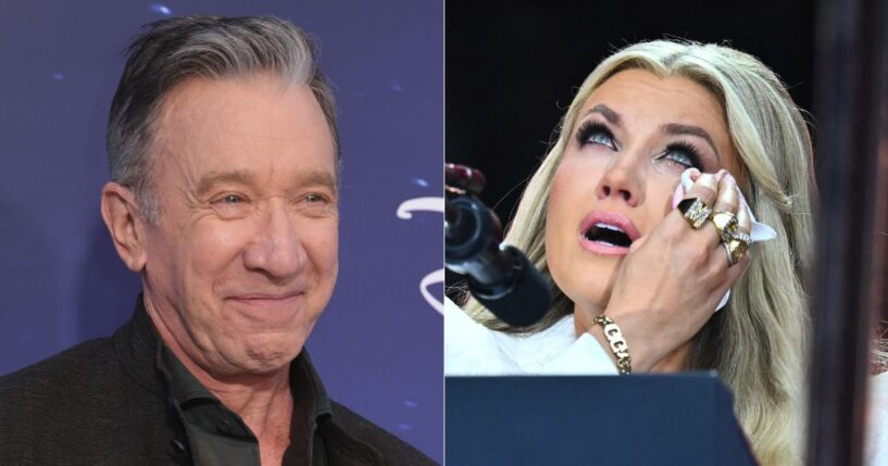 Comedian Tim Allen, left, took to X to share that Erika Kirk's, right, message of forgiveness for her husband's assassin inspired him to forgive the man that killed his father over 60 years ago.