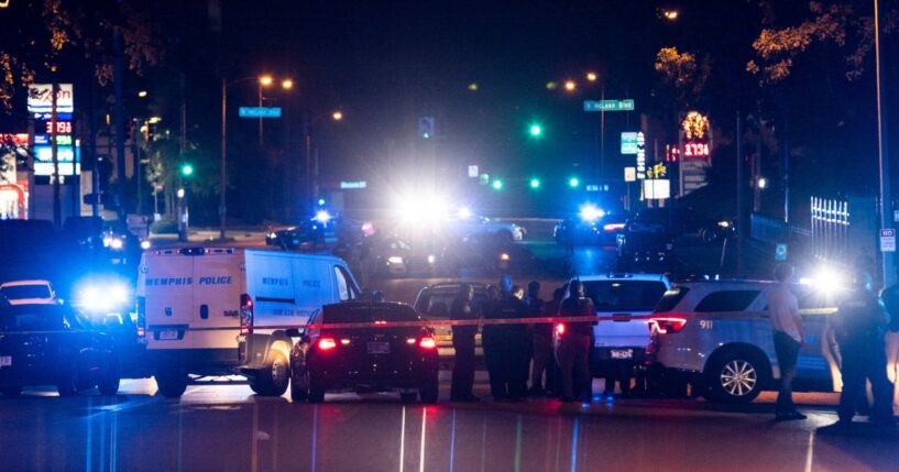 Police investigate the scene of a reported carjacking reportedly connected to a series of shootings on Sept. 7, 2022, in Memphis, Tennessee.