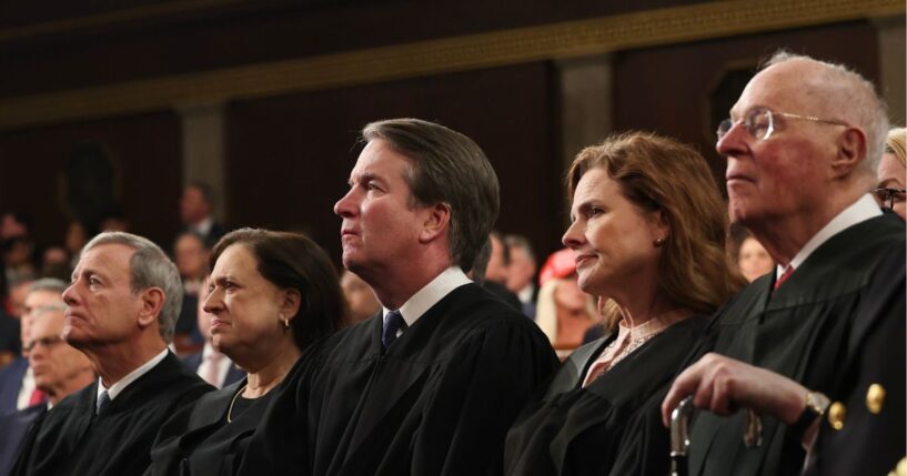 Chief Justice John Roberts, Justice Elena Kagan, Justice Brett Kavanaugh, Justice Amy Coney Barrett, and retired Justice Anthony Kennedy attend President Donald Trump's address to a joint session of Congress at the U.S. Capitol on March 4, 2025, in Washington, D.C.