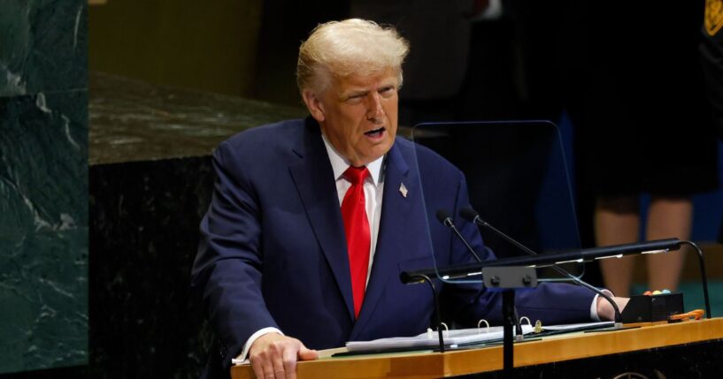 President Donald Trump speaks during the 80th session of the UN’s General Assembly at the United Nations headquarters on Sept. 23, 2025, in New York City.