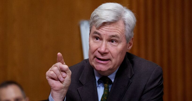 Sen. Sheldon Whitehouse, a Democrat from Rhode Island, speaks during a Senate Committee on Finance confirmation hearing of Michael Faulkender on March 6, 2025, in Washington, D.C.