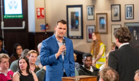 Charlie Kirk debates with students at The Cambridge Union on May 19, 2025, in Cambridge, Cambridgeshire.