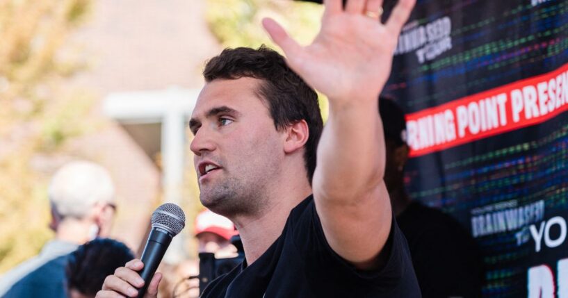 Charlie Kirk, founder of Turning Point USA, speaks at University of Nevada in Reno during his "You're Being Brainwashed" tour on Oct. 8, 2024.