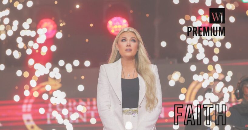 Erika Kirk speaks during the memorial service for her husband, political activist Charlie Kirk, at State Farm Stadium on Sept. 21, 2025, in Glendale, Arizona.