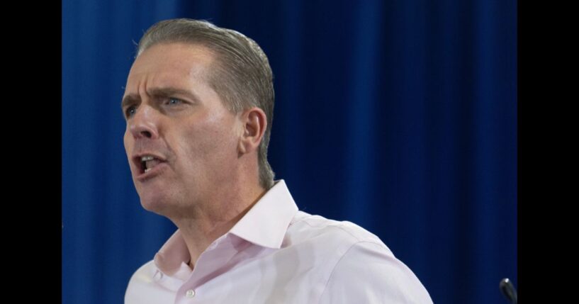 Scott Jennings speaks passionately during an event in Cedar Rapids, Iowa, on Aug. 23, 2025.