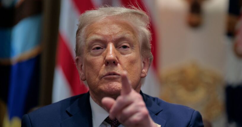 U.S. President Donald Trump calling on a reporter in the Cabinet Room of the White House in Washington, DC on Aug. 26, 2025.