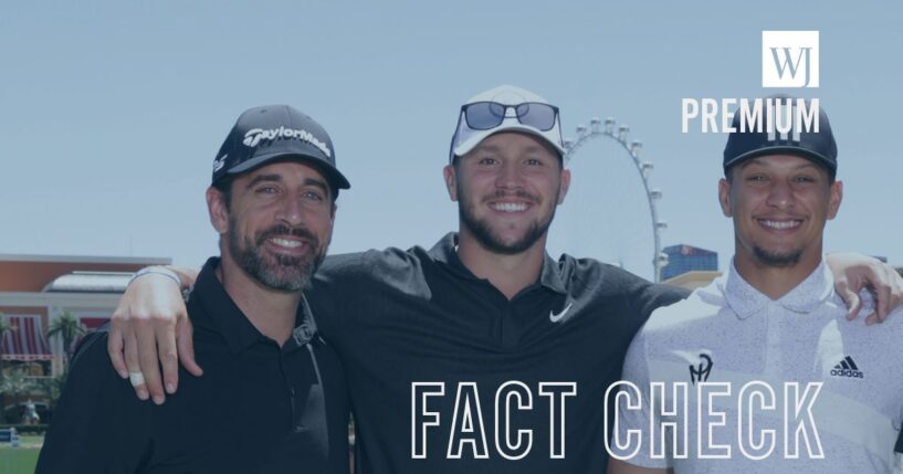 Golf buddies and NFL pro football players Aaron Rodgers, Josh Allen, and Patrick Mahomes are seen in a 2022 photo.