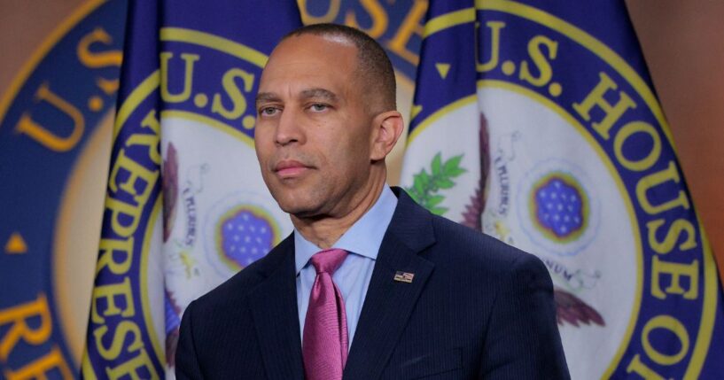 House Minority Leader Hakeem Jeffries, a Democrat from New York, holds a press conference in the U.S. Capitol Visitors Center on Oct. 1, 2025, in Washington, D.C.