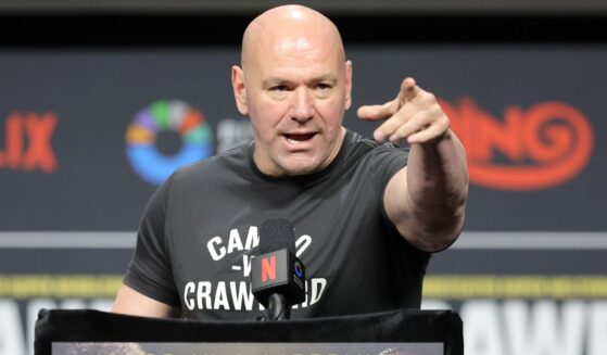 UFC President Dana White calls on people with questions as he promotes a fight between Canelo Alvarez and Terence Crawford in Las Vegas, Nevada, on June 27.