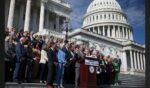 House Minority Leader Hakeem Jeffries, a New York Democrat, gives remarks at a news conference on the government shutdown outside the U.S. Capitol in Washington, D.C.