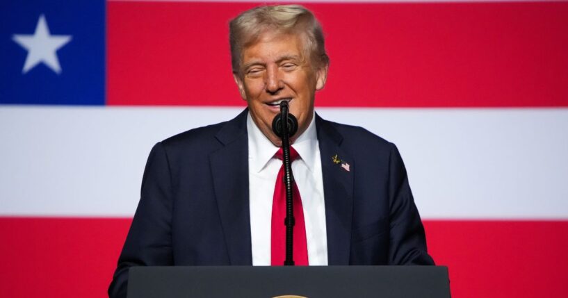 President Donald Trump speaks to senior military leaders at Marine Corps Base Quantico in Quantico, Virginia, on Tuesday.