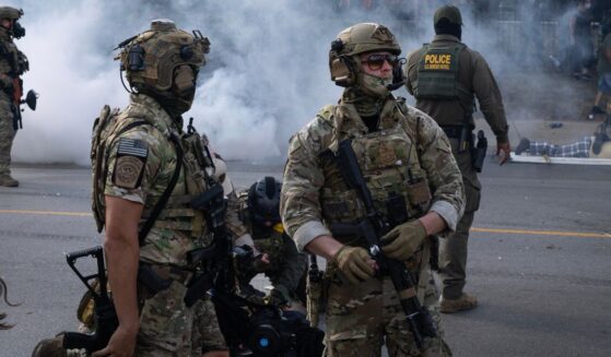 Police take two people into custody as tear gas fills the air after it was used by federal law enforcement agents who were being confronted by community members and activists in the Chicago area.