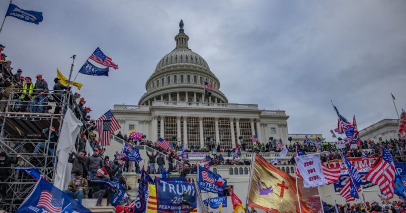 Supporters of President Trump gather outside the U.S. Capitol in Washington, D.C., on Jan. 6, 2021.