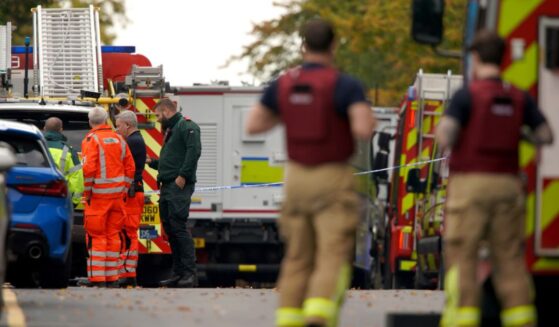 Emergency service workers respond to a stabbing incident at Heaton Park Hebrew Congregation synagogue in Manchester, England, on Thursday.