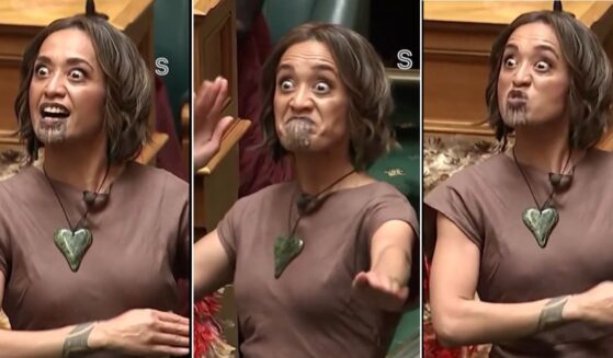 Oriini Kaipara, a member of New Zealand's parliament, performs a Māori ritual ceremony known as a haka during a parliamentary session.