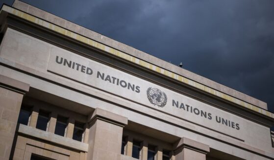 A sign of the United Nations sits on the side of a building housing UN offices in Geneva on Sept. 15, 2025.