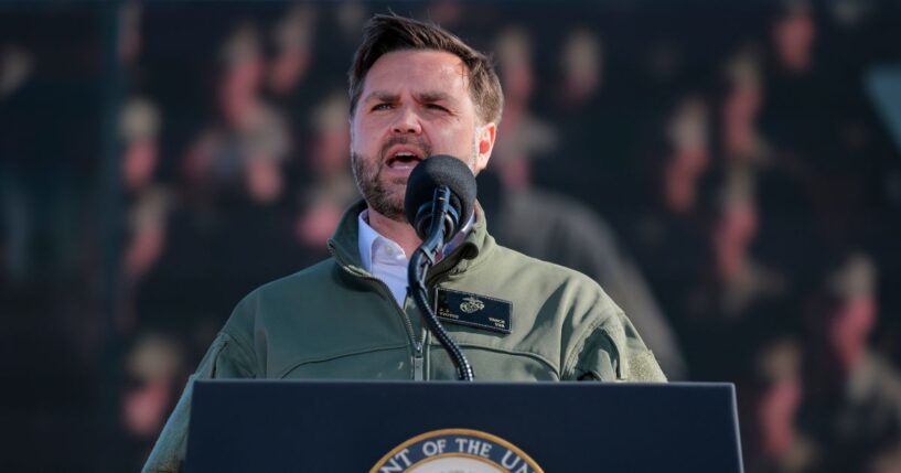 Vice President JD Vance speaks at the United States Marine Corps 250th birthday celebration in Oceanside, California, on Oct. 18, 2025.