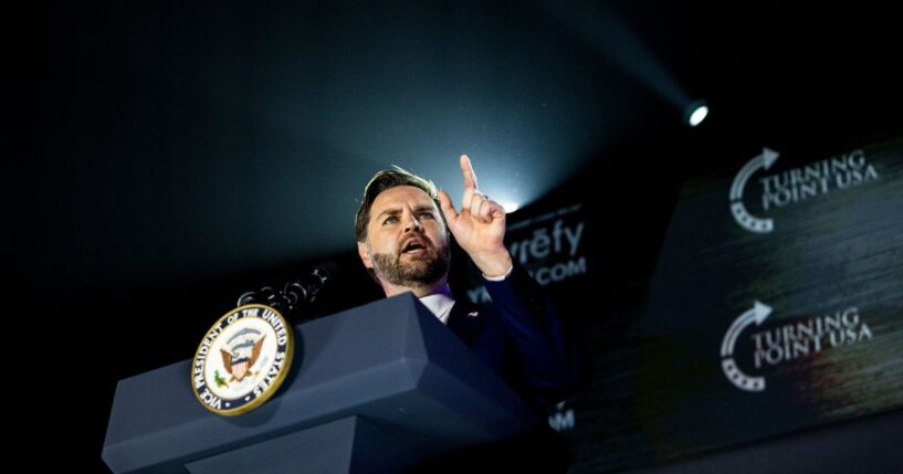 Vice President JD Vance answers a question on the campus of the University of Mississippi on Oct. 29, 2025 in Oxford, Mississippi.