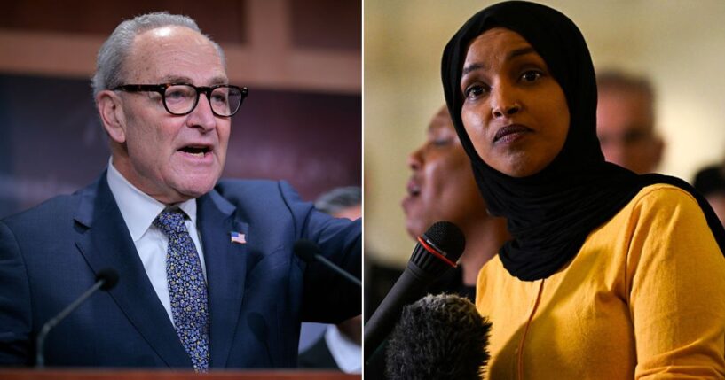 Democratic Rep. Ilhan Omar of Minnesota, right, had harsh words for Senate Minority Leader Chuck Schumer of New York over Schumer's failure to endorse far-left Democrat Zohran Mamdani in the New York City mayor’s race.