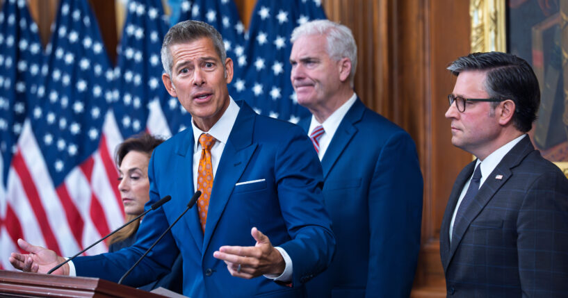 Transportation Secretary Sean Duffy speaks to reporters on day 23 of the government shutdown at a news conference at the Capitol in Washington, D.C., on Thursday.