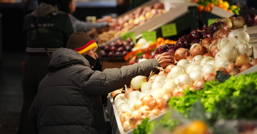 Customers shop at the Reading Terminal Market in Philadelphia on Oct. 29, 2025.