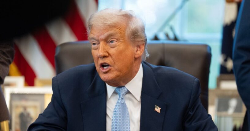 President Donald Trump is pictured during a meeting with the White House Task Force on the FIFA World Cup 2026 in the Oval Office at the White House in Washington, D.C., on Nov. 17, 2025.