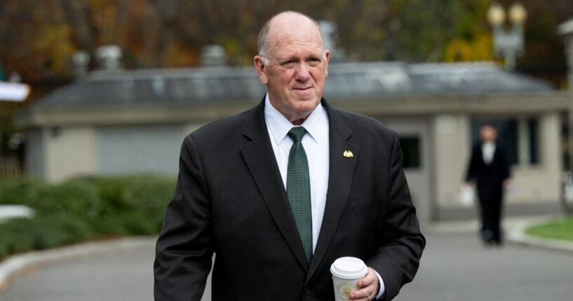 White House border czar Tom Homan speaks with the press outside of the West Wing of the White House in Washington, D.C., on Nov. 14, 2025.