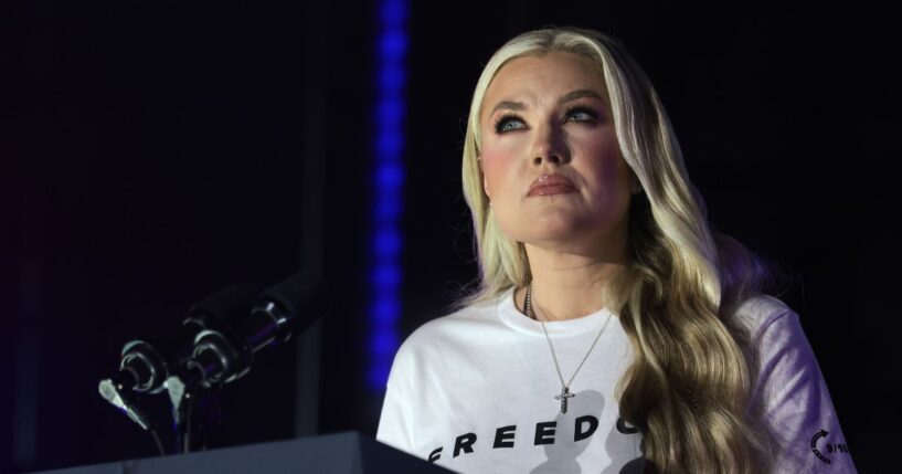 Erika Kirk, widow of Turning Point USA founder Charlie Kirk, speaks during a Turning Point USA event where U.S. Vice President J.D. Vance is expected, at the Pavilion at Ole Miss at the University of Mississippi, on Oct. 29, 2025, in Oxford, Mississippi.