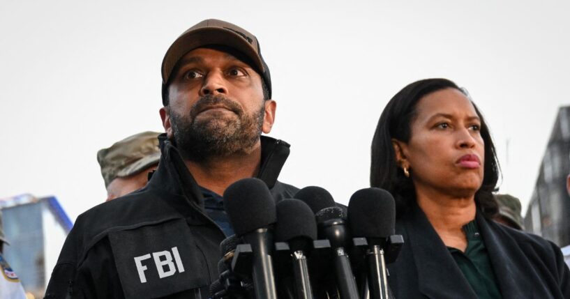 FBI Director Kash Patel speaks as D.C. Mayor Muriel Bowser looks on during a news conference after a shooting in downtown Washington, D.C., on Nov. 26, 2025.