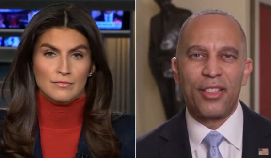 CNN's Kaitlan Collins, left, pressed House Minority Leader Hakeem Jeffries, a New York Democrat, to answer her question.