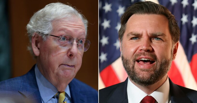 Vice President J.D. Vance, right, had plenty to say about the skewed priorities of longtime politicians like outgoing GOP Sen. Mitch McConnell of Kentucky, left.