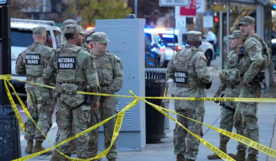 Members of the National Guard troops gather near the White House after reports of two National Guard soldiers being shot nearby in Washington, DC on Nov. 26, 2025.