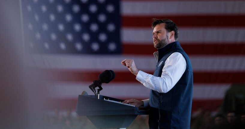Vice President JD Vance delivers a speech to members of the US military at Fort Campbell, Kentucky on Nov. 26, 2025.