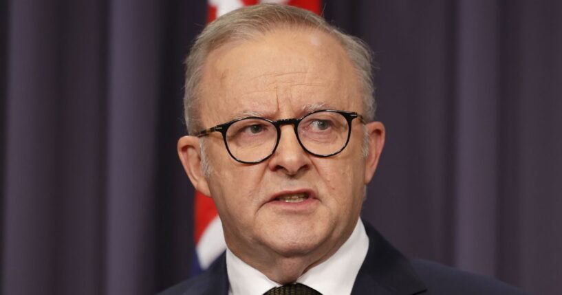 Prime Minister Anthony Albanese speaks to the media Sunday December 14, 2025 in Canberra, Australia, after two gunmen opened fire at Sydney's world-famous Bondi Beach, killing 15 people.