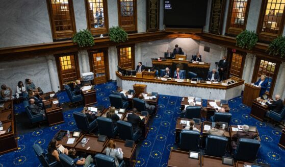 Indiana State Senators meet in the Senate chamber in the Indiana State Capitol building on July 25, 2022, in Indianapolis, Indiana.