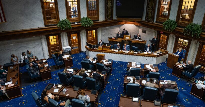 Indiana State Senators meet in the Senate chamber in the Indiana State Capitol building on July 25, 2022, in Indianapolis, Indiana.