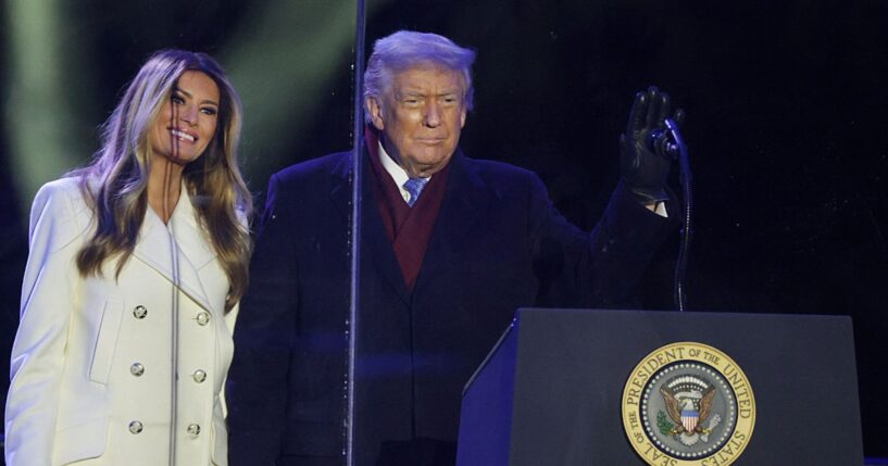 President Donald Trump and first lady Melania Trump participate in the 103rd National Christmas Tree Lighting Ceremony at the White House Ellipse on Dec. 4, 2025, in Washington, D.C.
