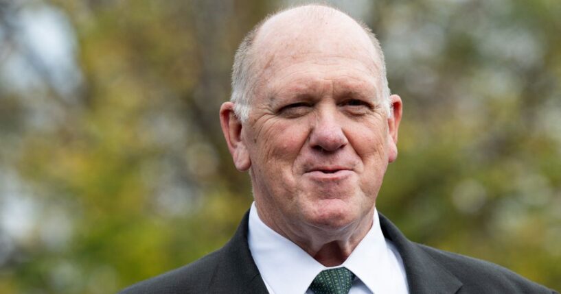 White House Border Czar Tom Homan speaks with the press outside of the West Wing of the White House in Washington, D.C., on Nov. 14, 2025.
