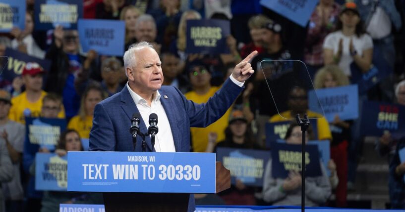 Minnesota Gov. Tim Walz speaks at a get-out-the-vote rally on Oct. 22, 2024, in Madison, Wisconsin.
