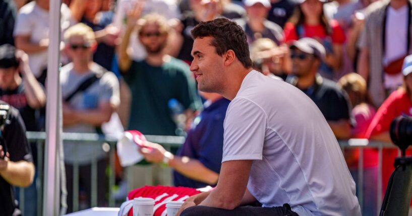 Charlie Kirk speaks at Utah Valley University on Sept. 10, 2025, in Orem, Utah.