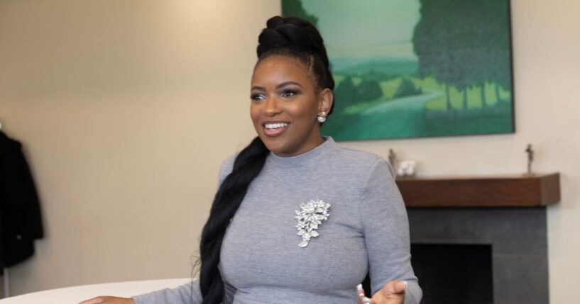 Rep. Jasmine Crockett speaks at Plum Hollow Golf Club on Nov. 15, 2025, in Southfield, Michigan.