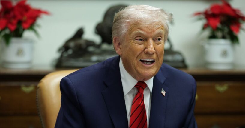 President Donald Trump speaks during a roundtable discussion with top business leaders in the Roosevelt Room at the White House on Dec. 10, 2025, in Washington, D.C.