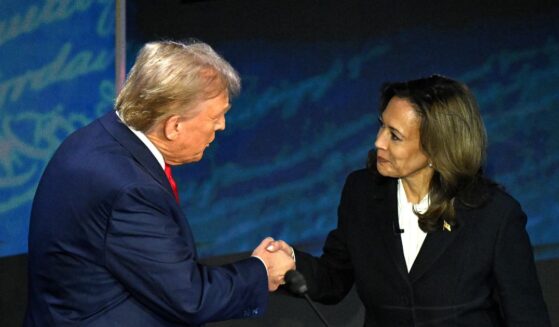 Vice President Kamala Harris shakes hands with President Donald Trump during a presidential debate at the National Constitution Center in Philadelphia, Pennsylvania, on Sept. 10, 2024.