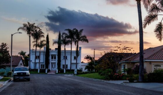 Dusk falls over one of the many mansions on Nov. 18, 2024, in Downey, California.