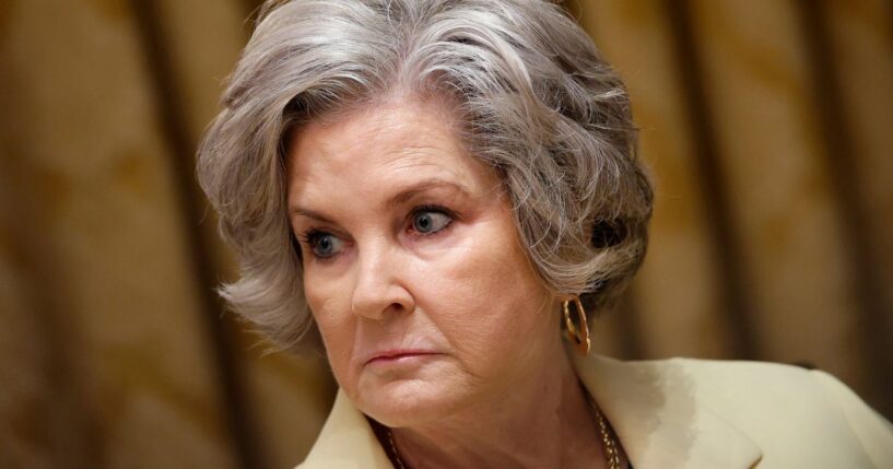 White House Chief of Staff Susie Wiles looks on during a meeting with President Donald Trump and President of Argentina Javier Milei in the Cabinet Room at the White House on Oct. 14, 2025, in Washington, D.C.