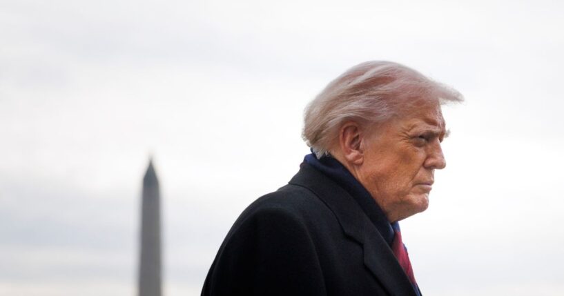President Donald Trump speaks to reporters before boarding Marine One on the South Lawn at the White House on Dec. 13, 2025, in Washington, D.C.