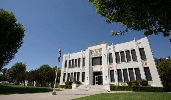 Afternoon sunlight shines on the historic downtown high school in Taft, California, on Sept. 20, 2024.