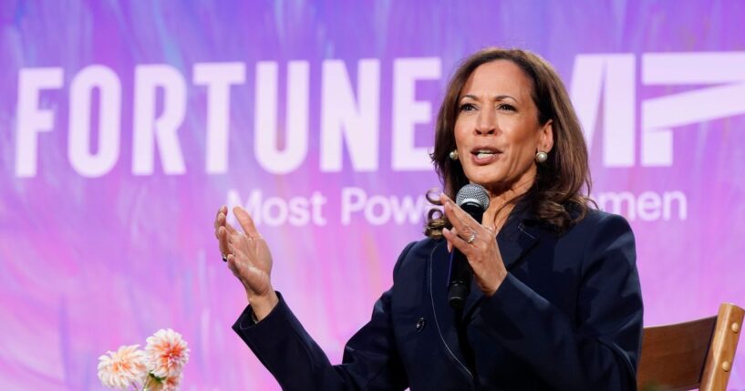 Former Vice President Kamala Harris speaks onstage during the Fortune Most Powerful Women Gala 2025 at Washington National Cathedral on Oct. 14, 2025, in Washington, D.C.