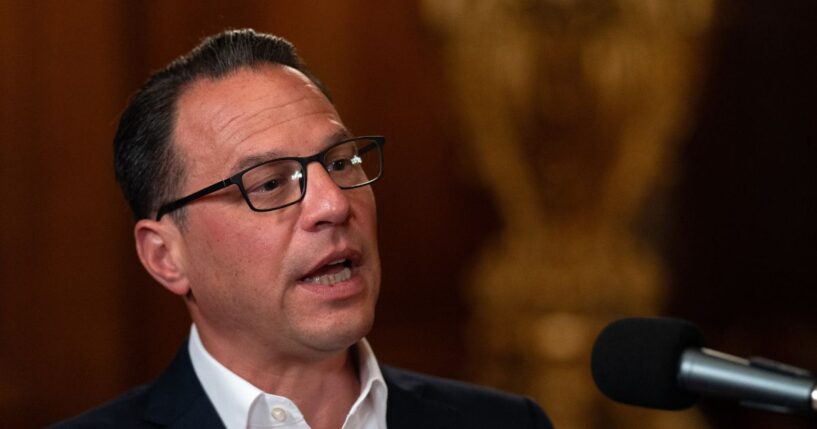 Pennsylvania Gov. Josh Shapiro sits for an interview with Washington Post reporter Colby Itkowitz at the Pennsylvania State Capitol on June 11, 2025.